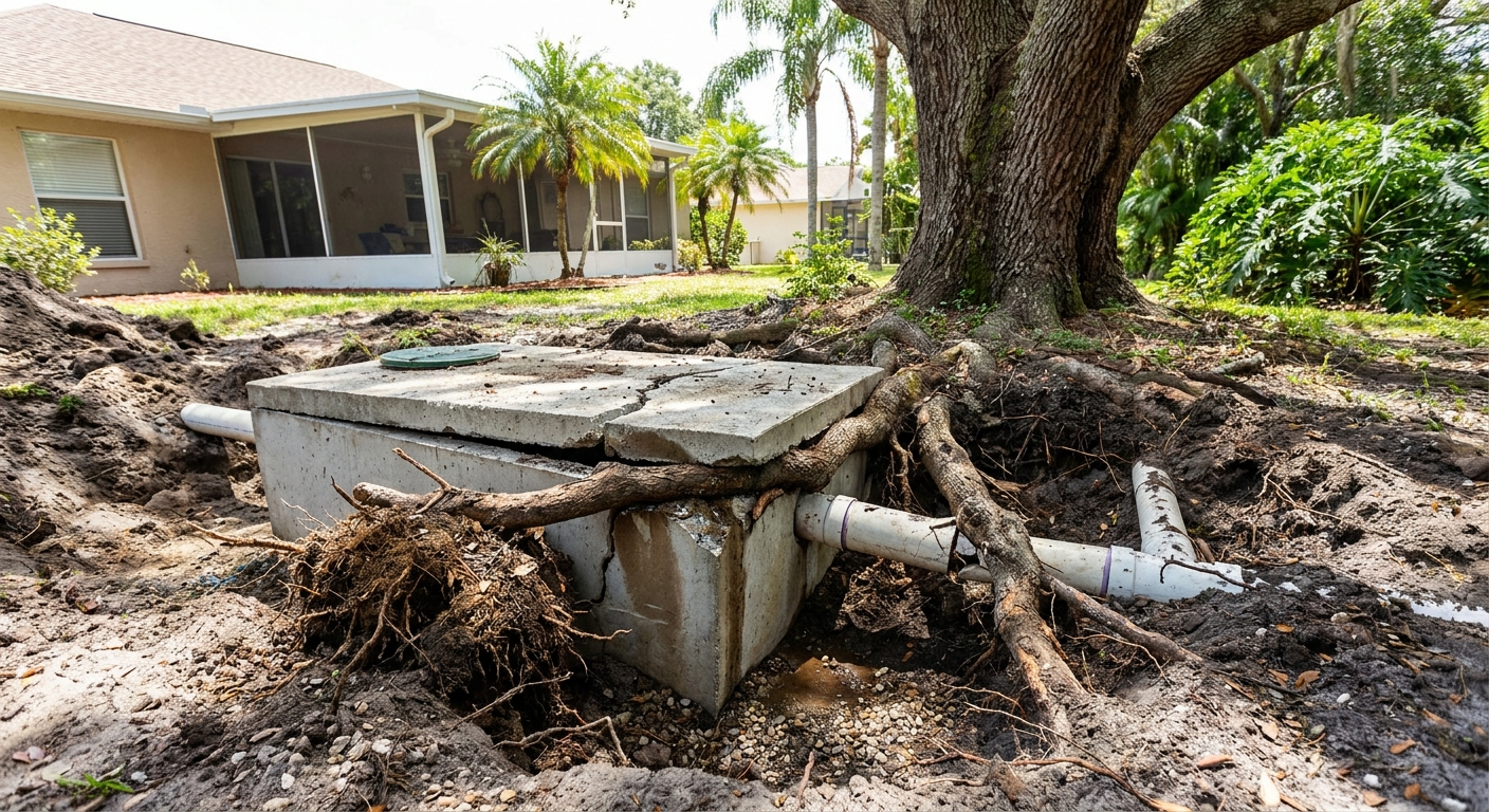 Tree roots damaging a septic system in Lakeland