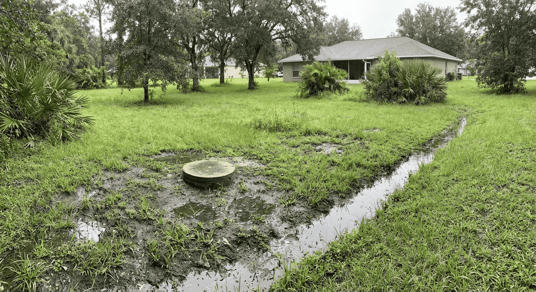 Wet yard near drain field due to septic system issues in Lakeland